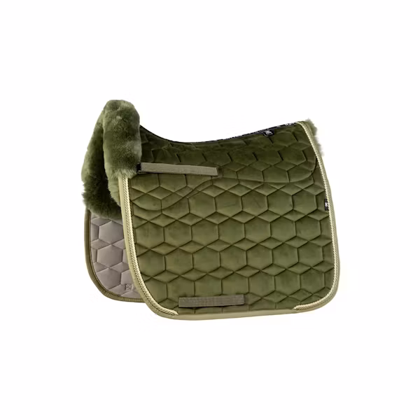 Mattes fårskinnsschabrak kant fram dressyr velvet olive L