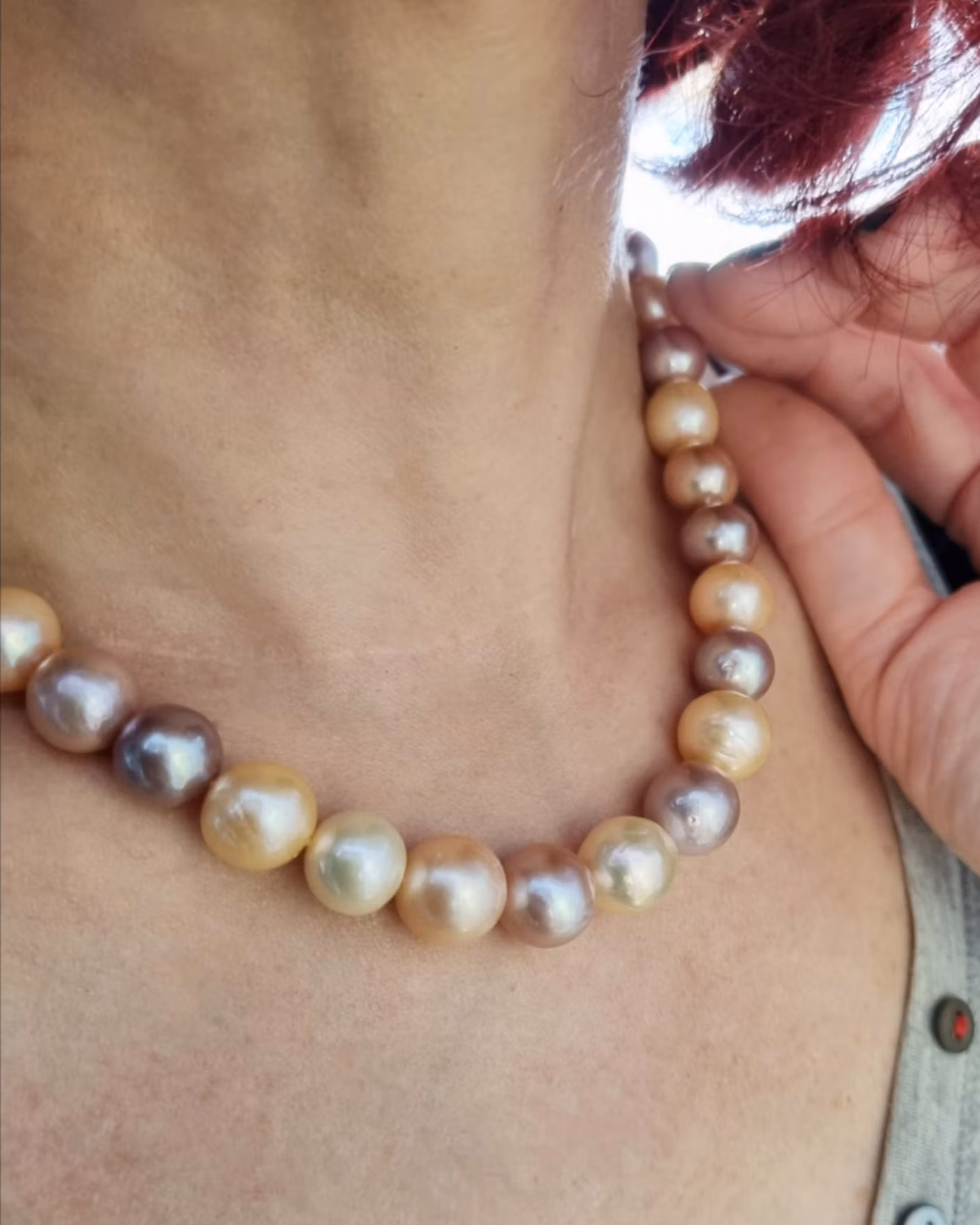 Stora sötvattenspärlor pastell - 47 cm collier