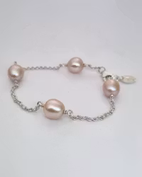 Sötvattenspärlor rosa - Armband i silver 18 cm