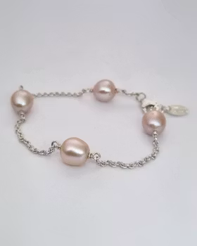 Sötvattenspärlor rosa - Armband i silver 18 cm