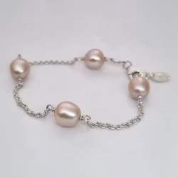 Sötvattenspärlor rosa - Armband i silver 18 cm