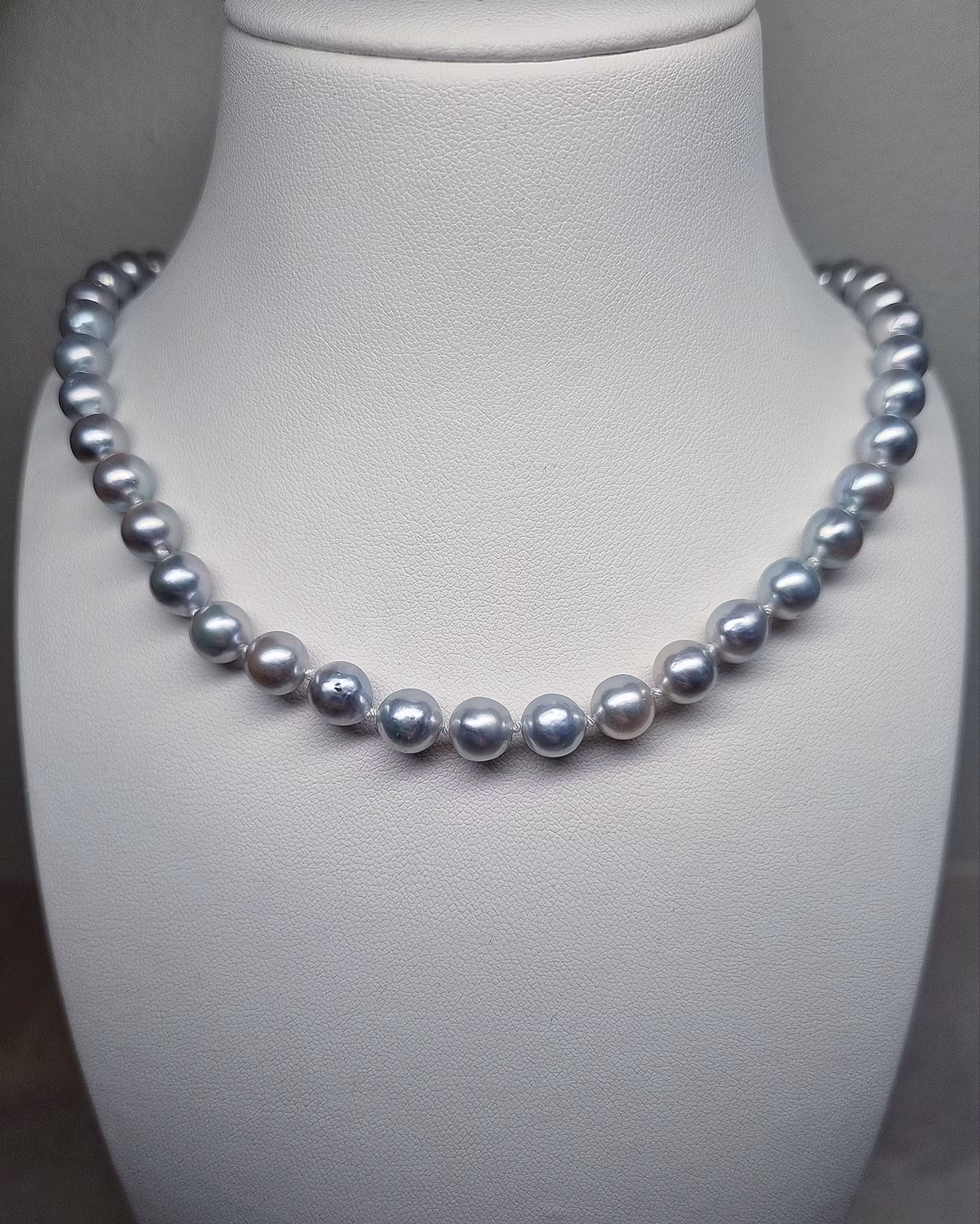 Pärlcollier - Silverblå Akoya 6,5-7 mm