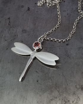 Trollslända med rosa Turmalin - hänge i silver
