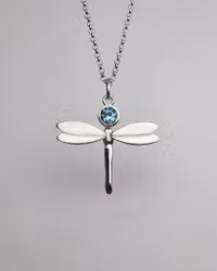 Trollslända med blå Topas - hänge i silver