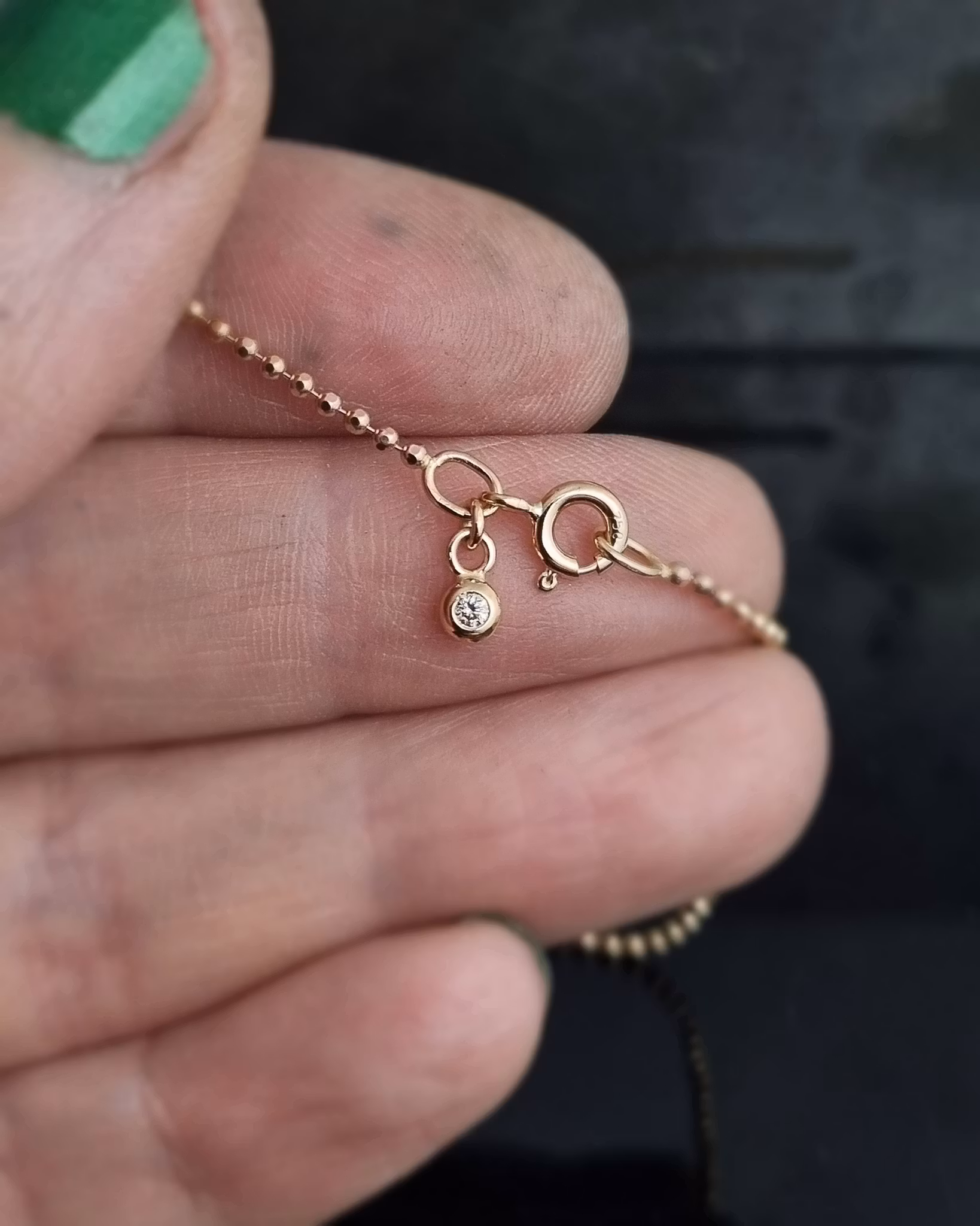 Guldarmband 18K kullänk med briljant - 19 cm
