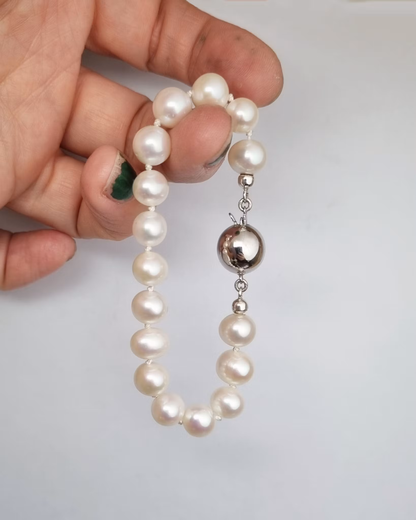Pärlarmband med vita Sötvattenspärlor 9,5-10 mm - 18 cm