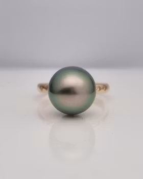 Miss Seagrass & Pink Champagne - 18K guldring med Tahitipärla och rosa briljanter