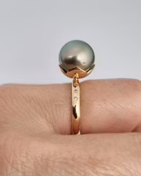 Miss Seagrass & Pink Champagne - 18K guldring med Tahitipärla och rosa briljanter