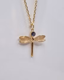 Slända med blå Spinell - hängsmycke i 18K