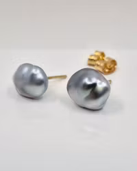 Silverfärgade Keshipärlor Tahiti - örhängen i 18K guld