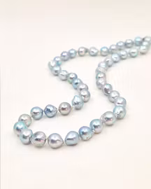 Ljusblå Japanska Akoyapärlor - pärlcollier 46-47 cm