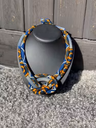 Dubbelt halsband med knut, blå/orange