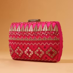 Handbag Clutch-Flat Silk in Pink
