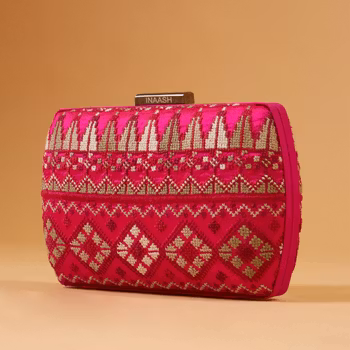 Handbag Clutch-Flat Silk in Pink
