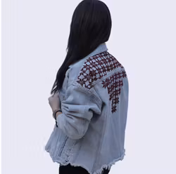Light Blue Denim - Bethlehem Pattern in Maroon