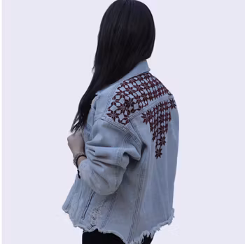 Light Blue Denim - Bethlehem Pattern in Maroon