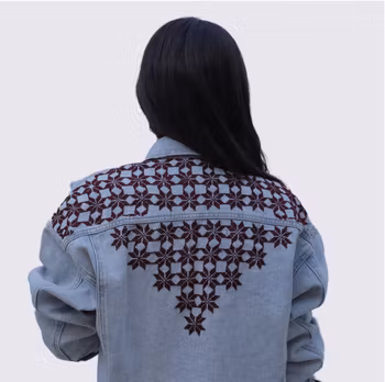 Light Blue Denim - Bethlehem Pattern in Maroon