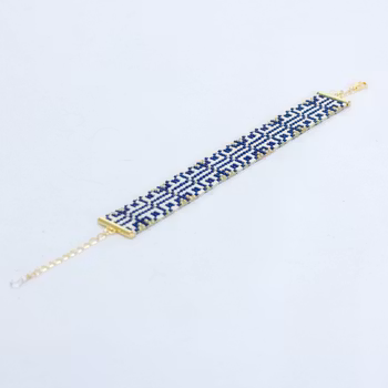 Navy Blue Handmade Beaded Chain Mail Bracelet