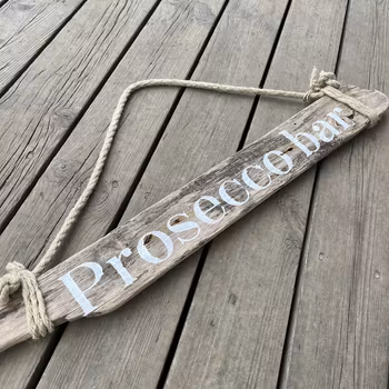 Prosecco bar - skylt av drivved