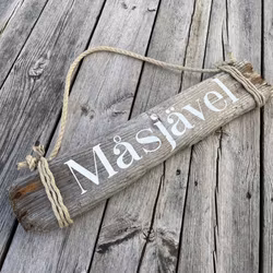 Fiskmås | Måsjävel - vändbar skylt av drivved