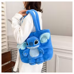 Stitch 3D Fluffig Handväska | Blå Plysch Tote Bag