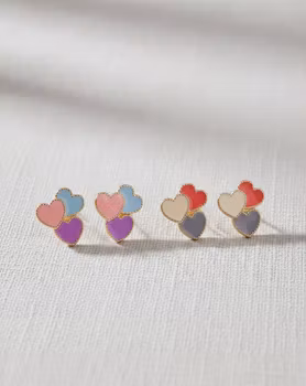 Trippel Hjärta Emaljörhängen