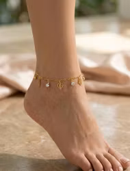 Guldglimrande Fotlänk med Löv & Kristaller