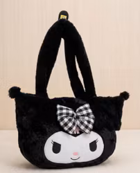 Elegant Kuromi Axelremsväska med Rutig Rosett