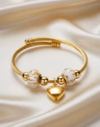 Guldglänsande Armring med Hjärta och Marmorpärlor