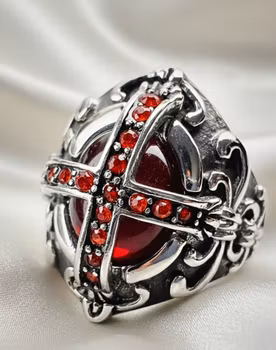 Ruby Heart Cross Ring – En kyss av elegans 🌹