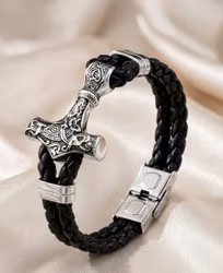 Tors Hammare – Flätat Läderarmband ⚡️