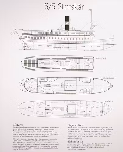 S/S Storskär, Plan-/Profilritning  svart/vit