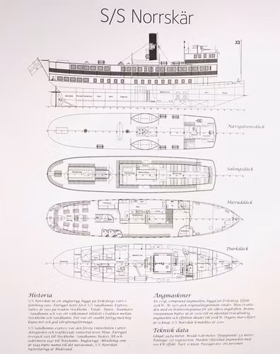 S/S Norrskär, Plan-/Profilritning  svart/vit