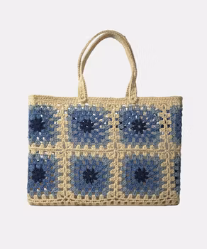 Grids Crochet Basket - Blue