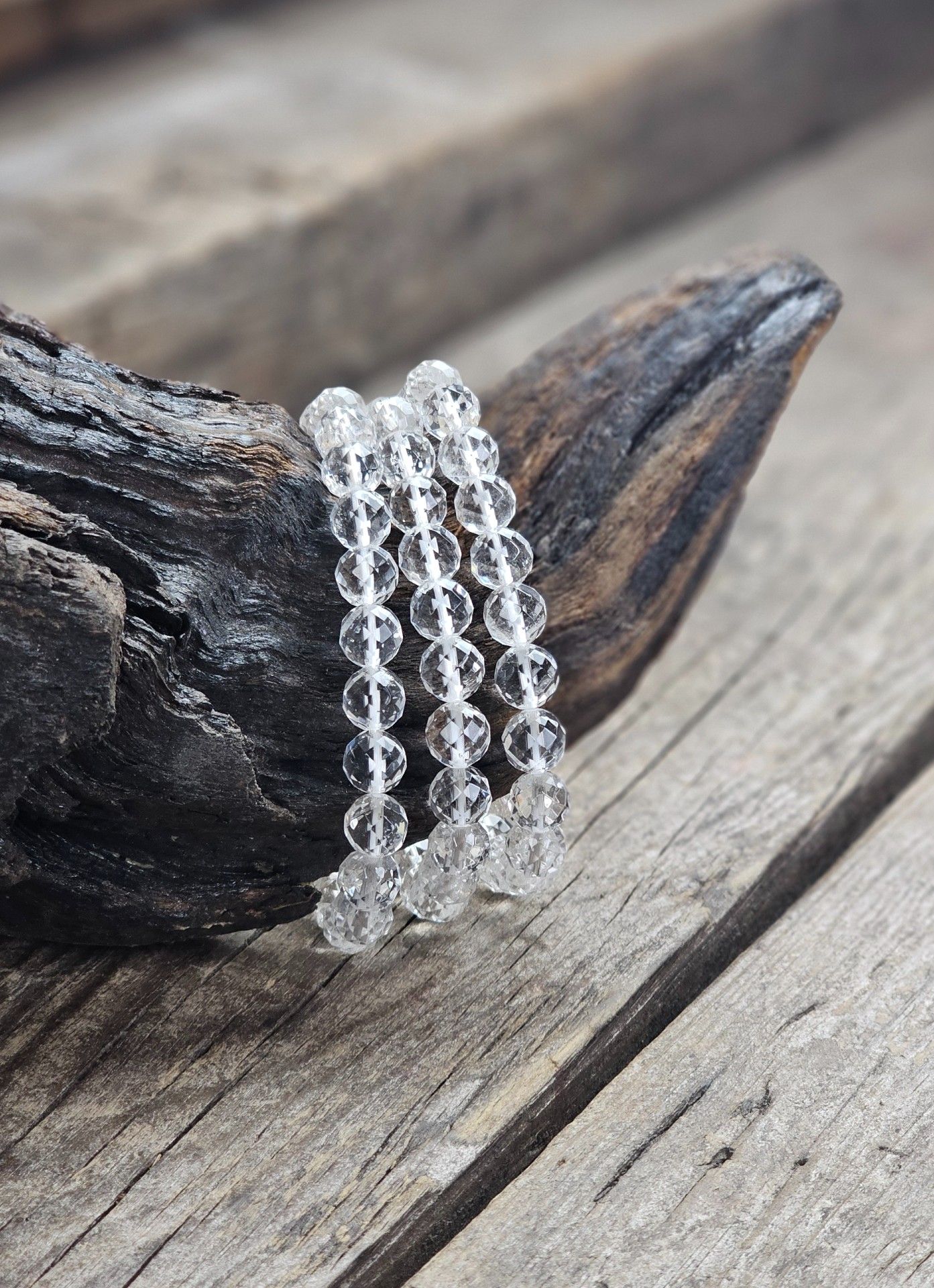 Bergkristall, armband 8mm facetterade pärlor
