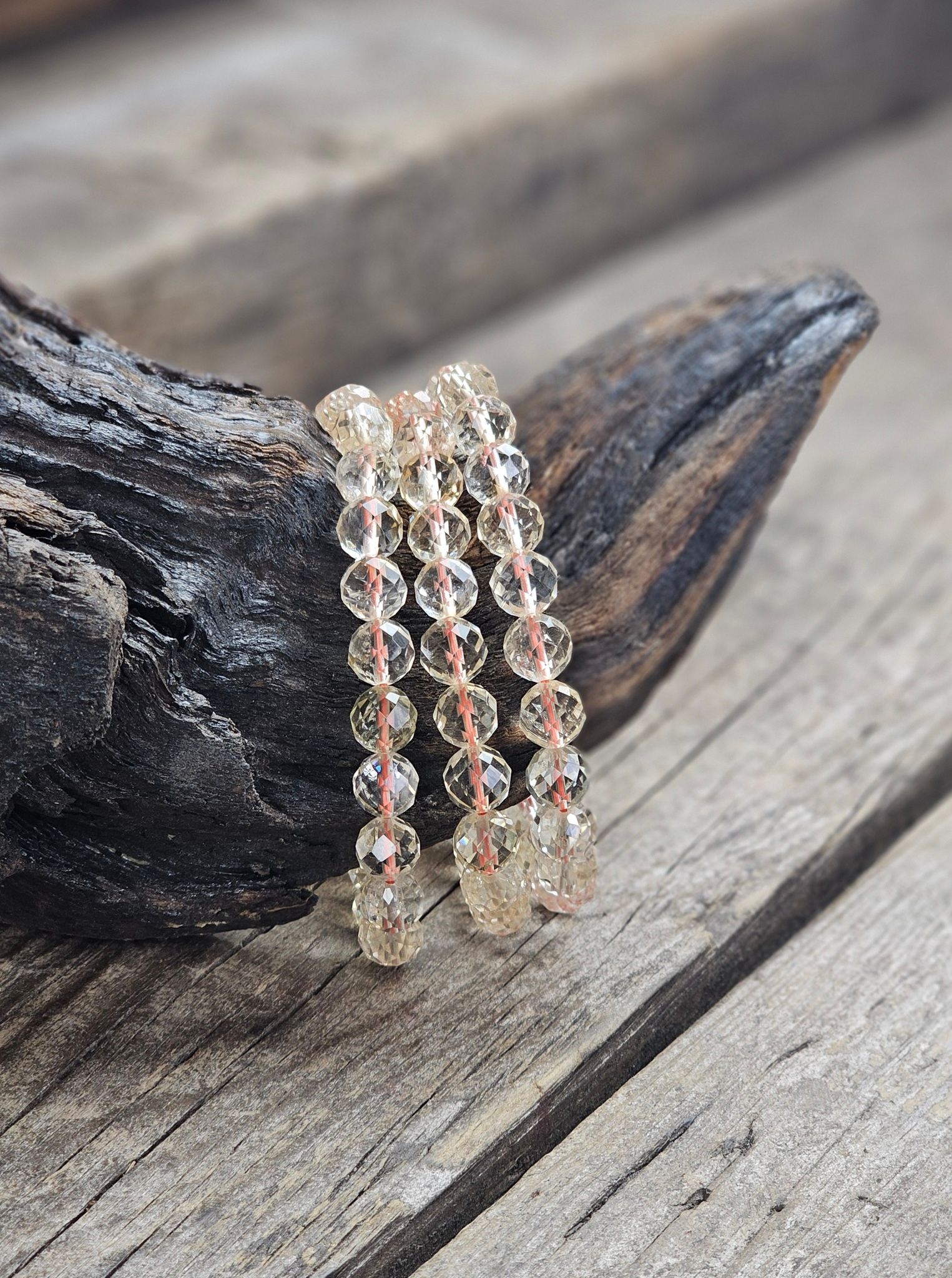 Naturlig Citrin, armband 8mm facetterade pärlor