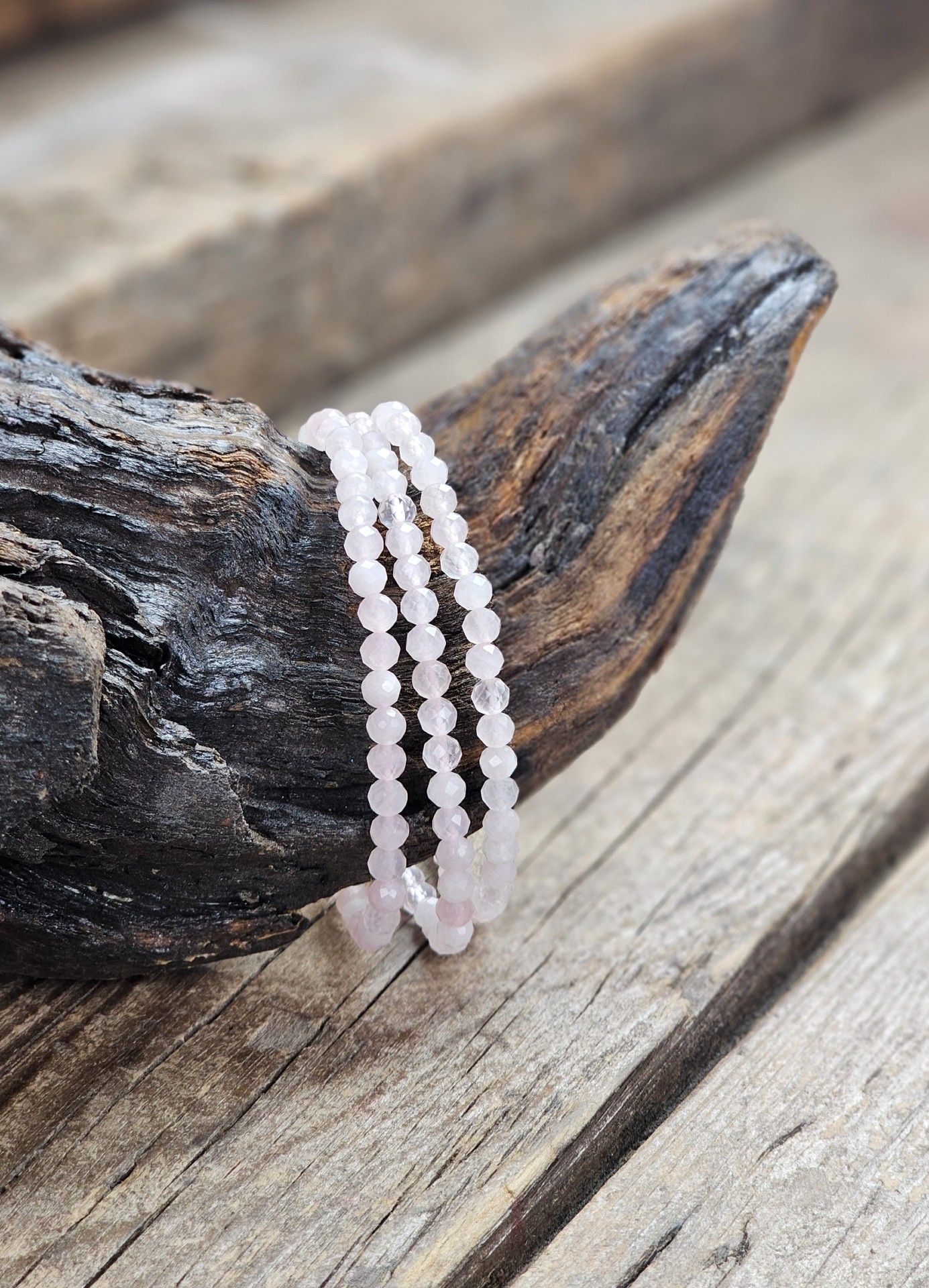 Rosenkvarts, armband 4mm facetterade pärlor