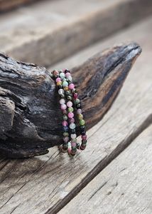Vattenmelon Turmalin extra, armband 4mm runda pärlor