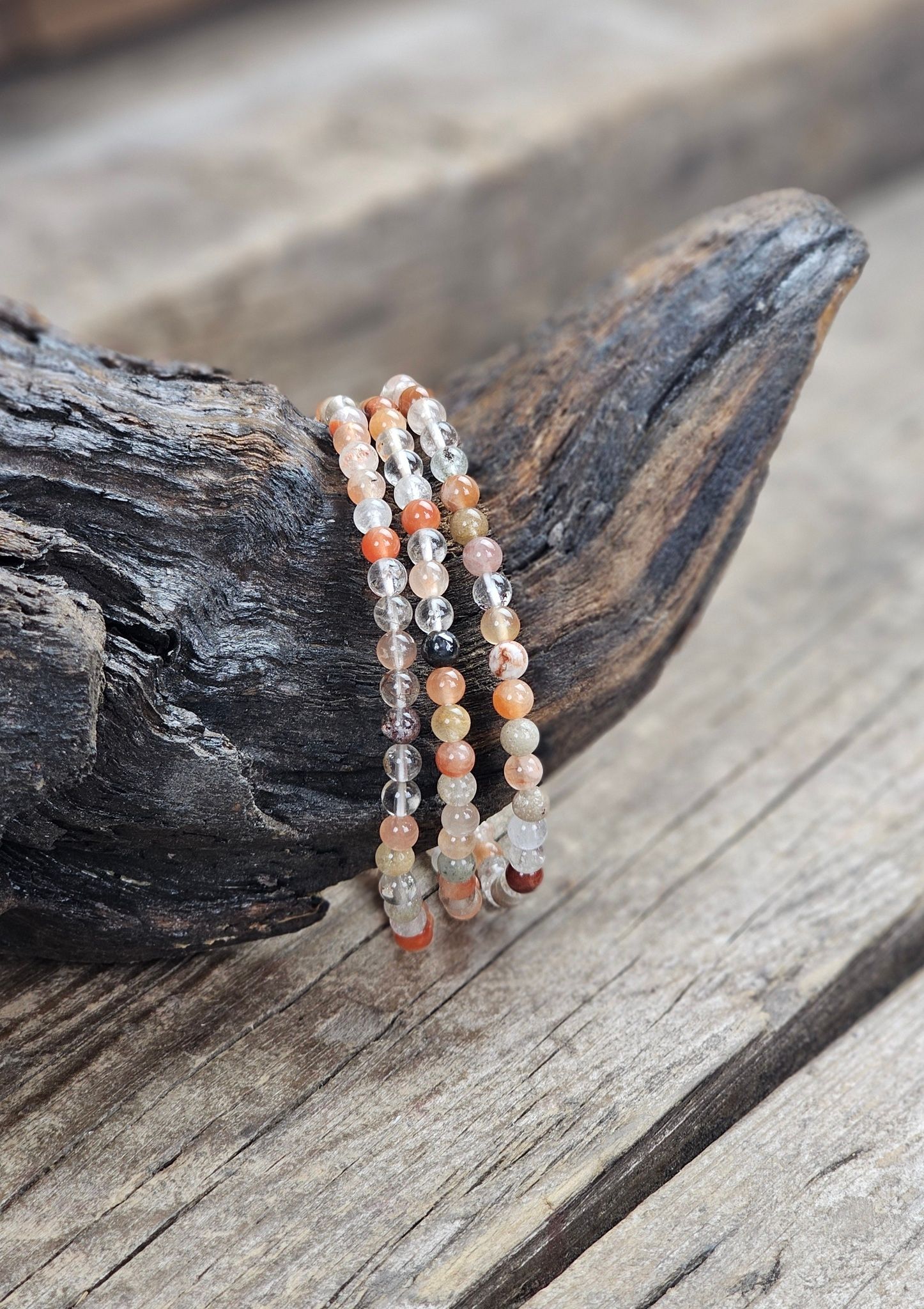 Rutilkvarts och Lodolit mix, armband 4mm runda pärlor