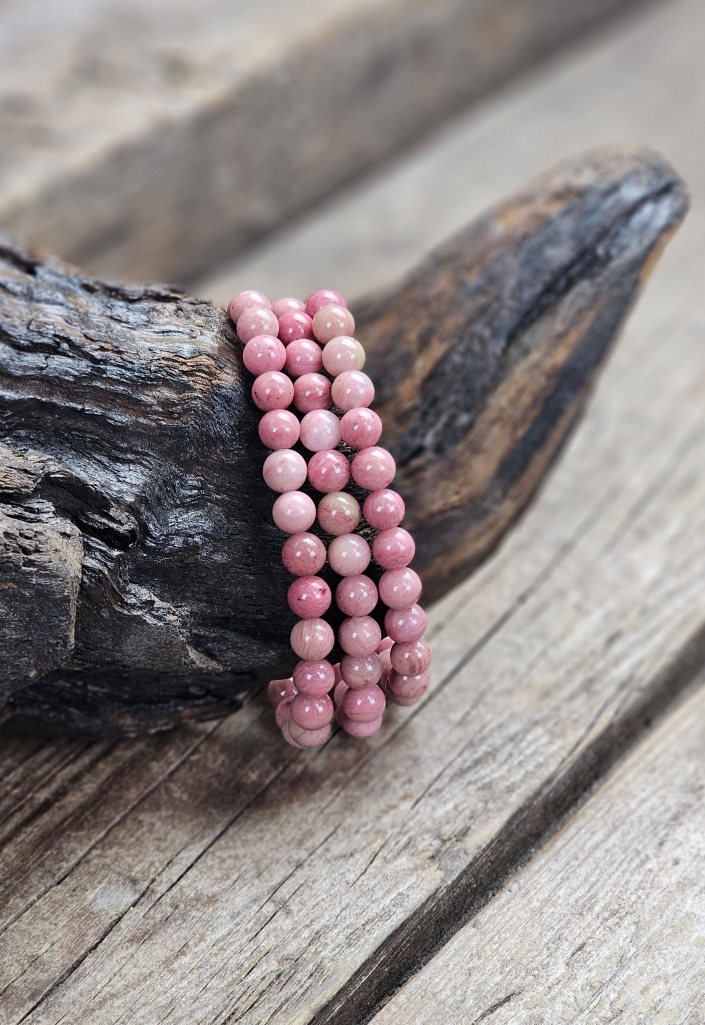 Rosa Rodonit, armband 6mm runda pärlor