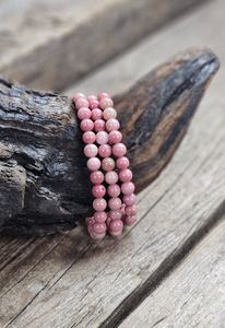 Rosa Rodonit, armband 6mm runda pärlor