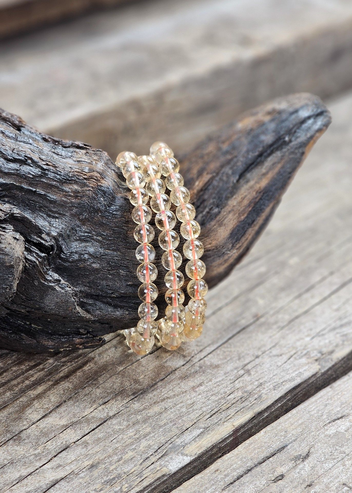 Naturlig Citrin, armband 6mm runda pärlor