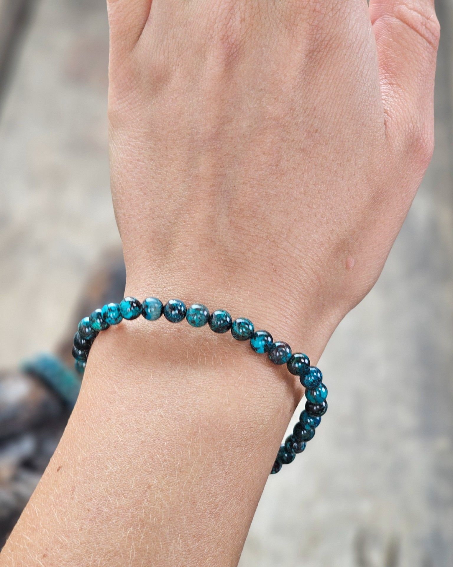 Krysokolla extra, armband 5-6mm runda pärlor