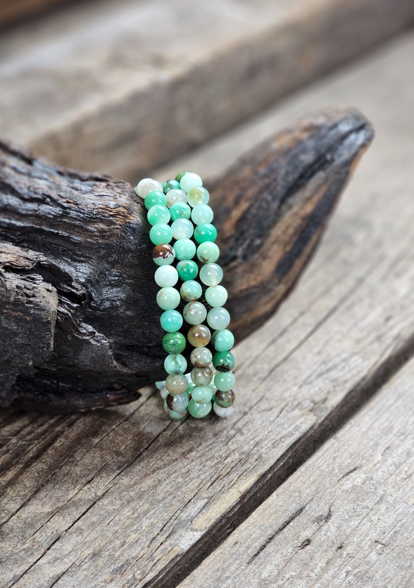 Krysopras, armband 6mm runda pärlor