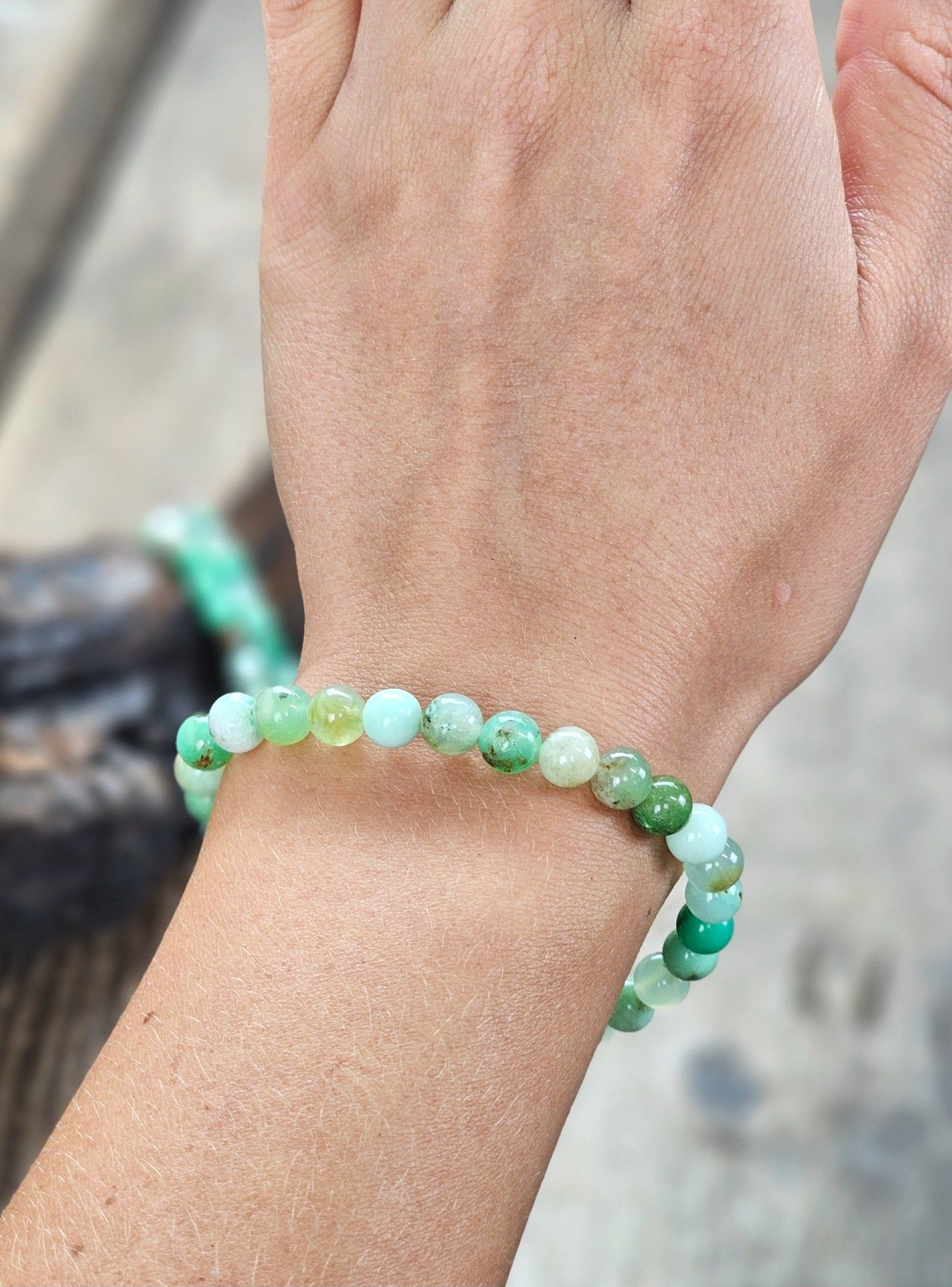 Krysopras, armband 6mm runda pärlor