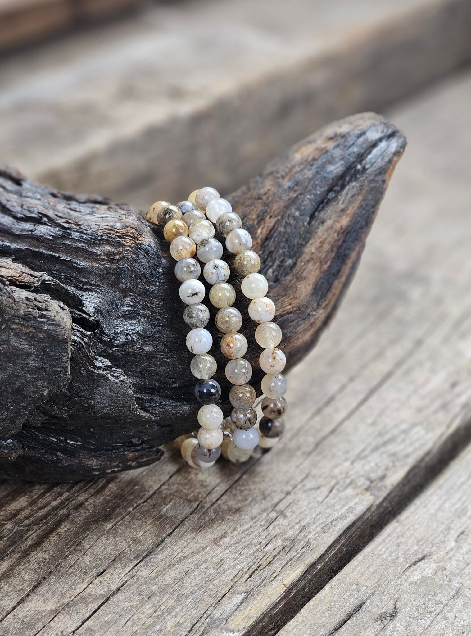 Dendrit Agat, armband 6mm runda pärlor