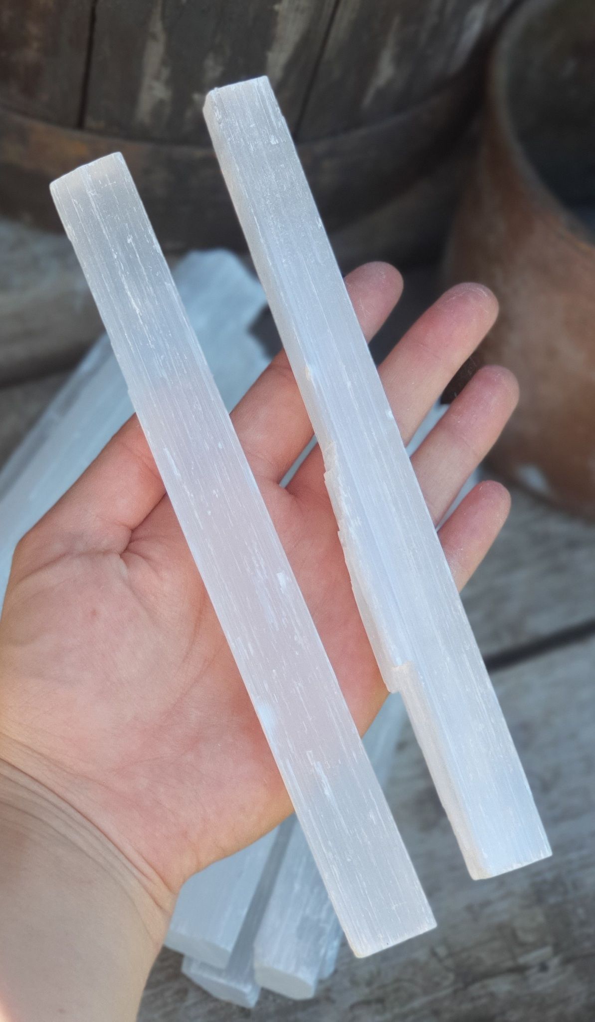 Vit Selenit, extra stor rå stav 20 cm