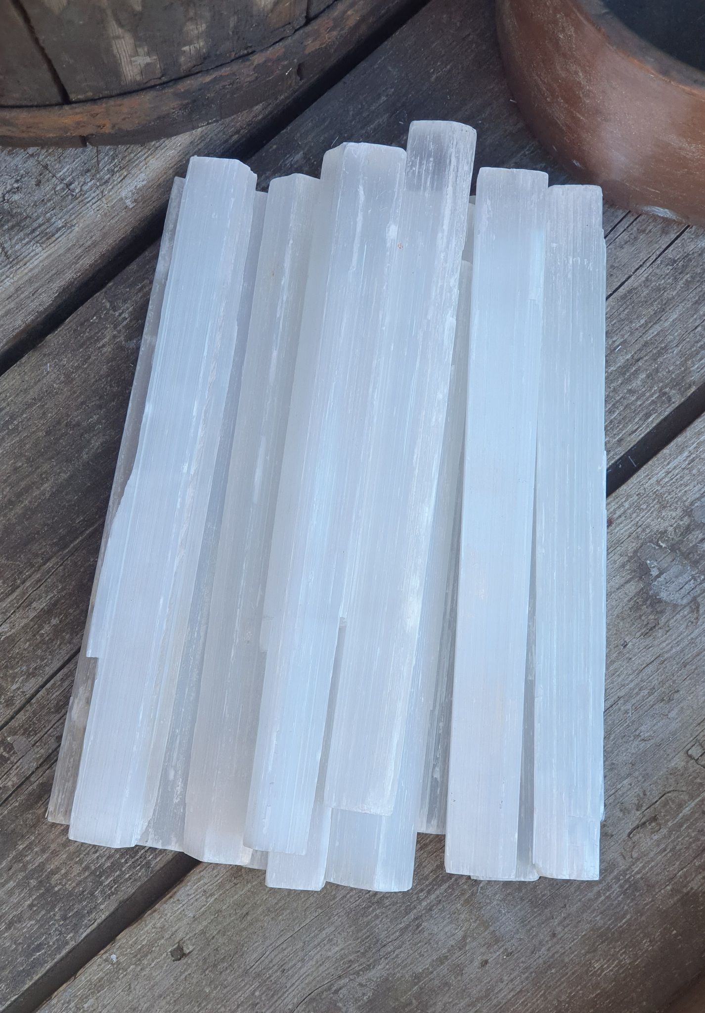 Vit Selenit, extra stor rå stav 20 cm