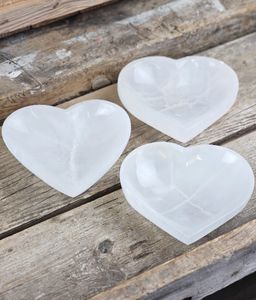 Vit Selenit, extra stort hjärta skål 15 cm