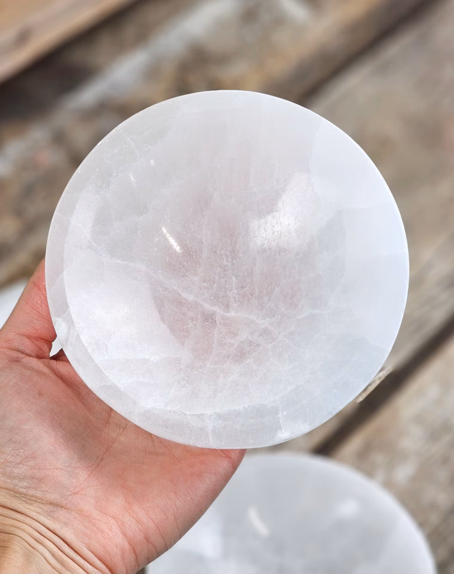 Vit Selenit, stor rund skål 12 cm